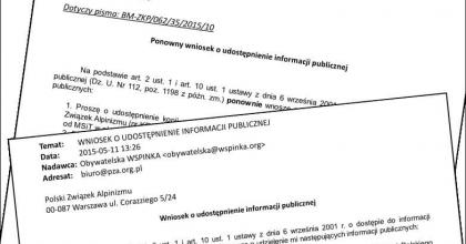Dokumenty uzyskane w ramach programu &quot;obywatelska WSPINKA&quot;