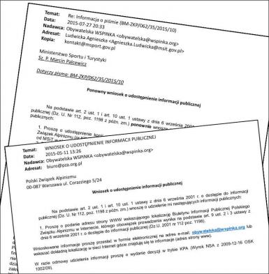 Dokumenty uzyskane w ramach programu &quot;obywatelska WSPINKA&quot;